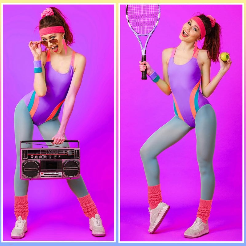 TRIITECH Store Neon Slouch Socks for Women, 80s 90s Scrunch Knee High Socks with Neon Earrings and Scrunchies for 80s 90s Party - Image 4
